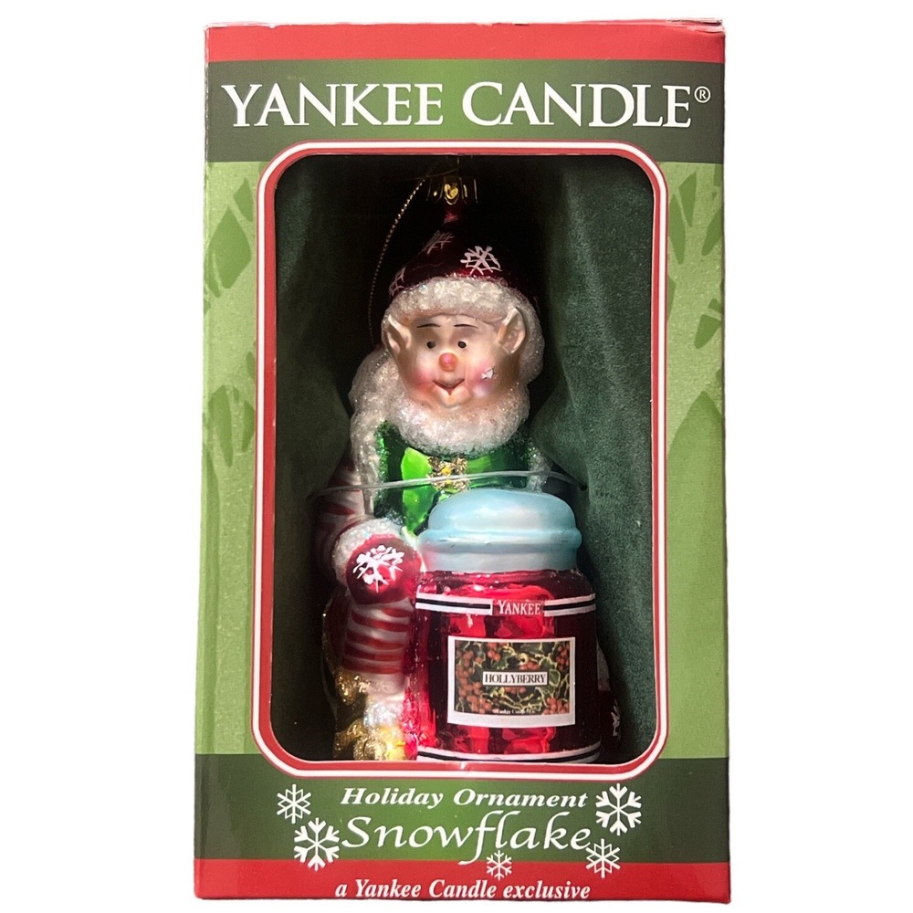Yankee Candle Snowflake Holiday Ornament‎ Blown Glass Elf With Candle Christmas